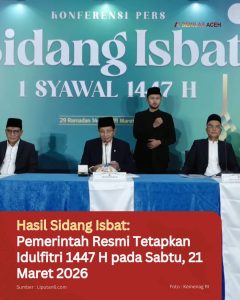Hasil Sidang Isbat: Pemerintah Resmi Tetapkan Idulfitri 1447 H pada Sabtu, 21 Maret 2026