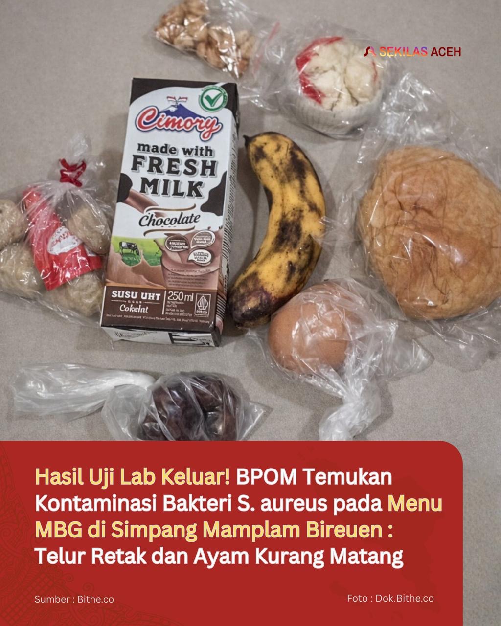 Hasil Uji Lab Keluar! BPOM Temukan Kontaminasi Bakteri S. aureus pada Menu MBG di Simpang Mamplam Bireuen : Telur Retak dan Ayam Kurang Matang