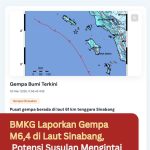 BMKG Laporkan Gempa M6,4 di Laut Sinabang, Potensi Susulan Mengintai