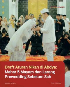 Draft Aturan Nikah di Abdya: Mahar 5 Mayam dan Larang Prewedding Sebelum Sah