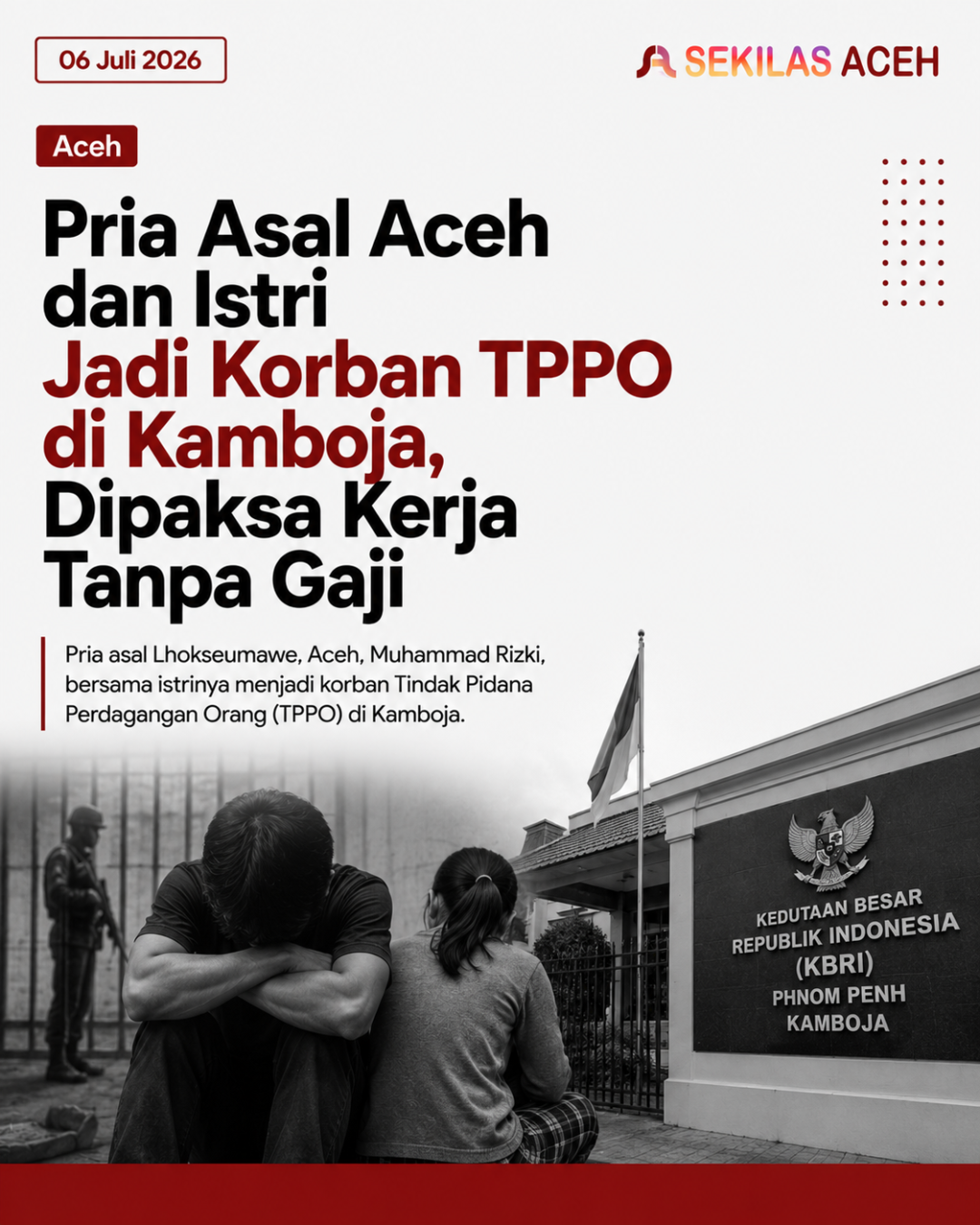 Pria Asal Aceh dan Istri Jadi Korban TPPO di Kamboja, Dipaksa Kerja Tanpa Gaji