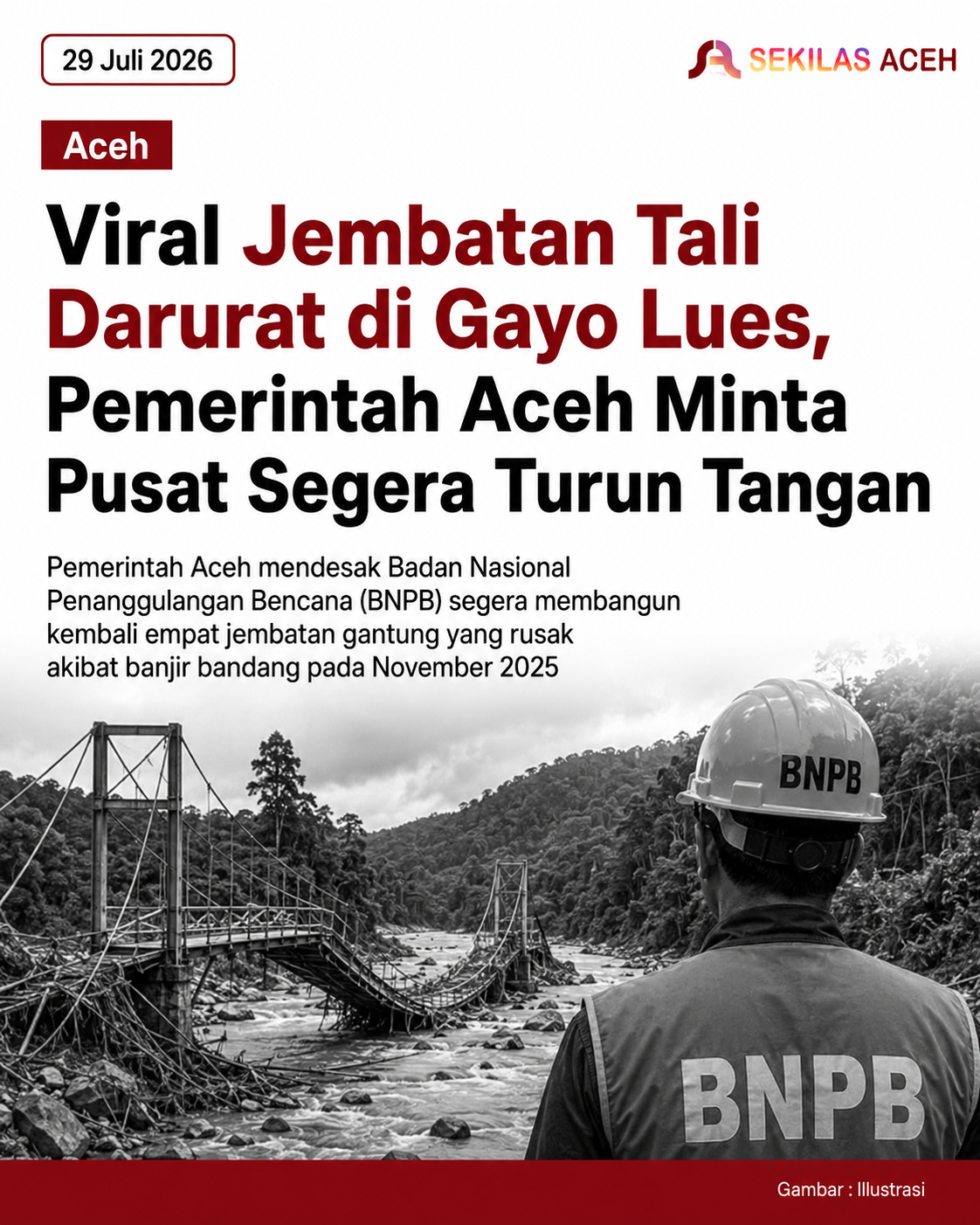 Viral Jembatan Tali Darurat di Gayo Lues, Pemerintah Aceh Minta Pusat Segera Turun Tangan