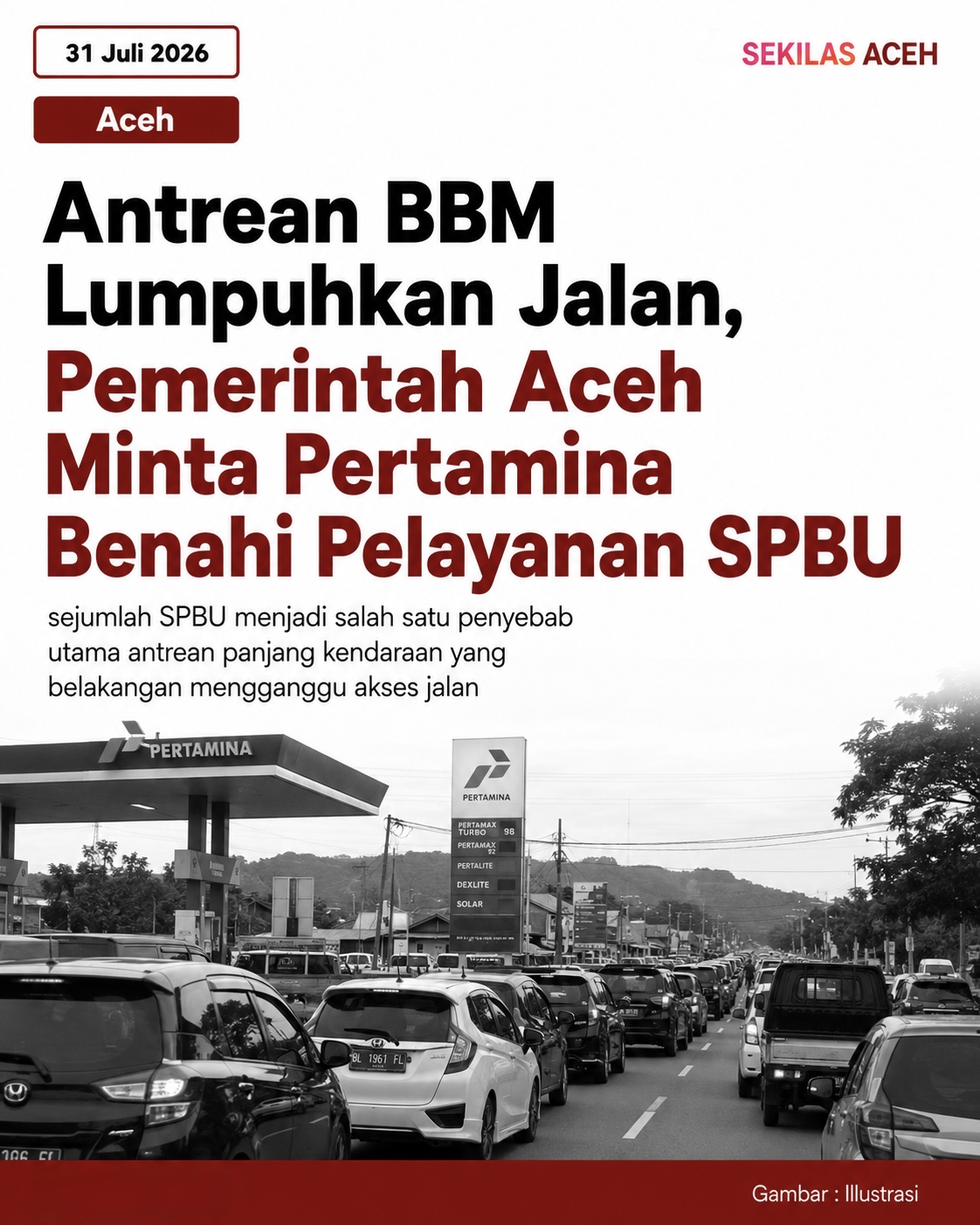 Antrean BBM Lumpuhkan Jalan, Pemerintah Aceh Minta Pertamina Benahi Pelayanan SPBU