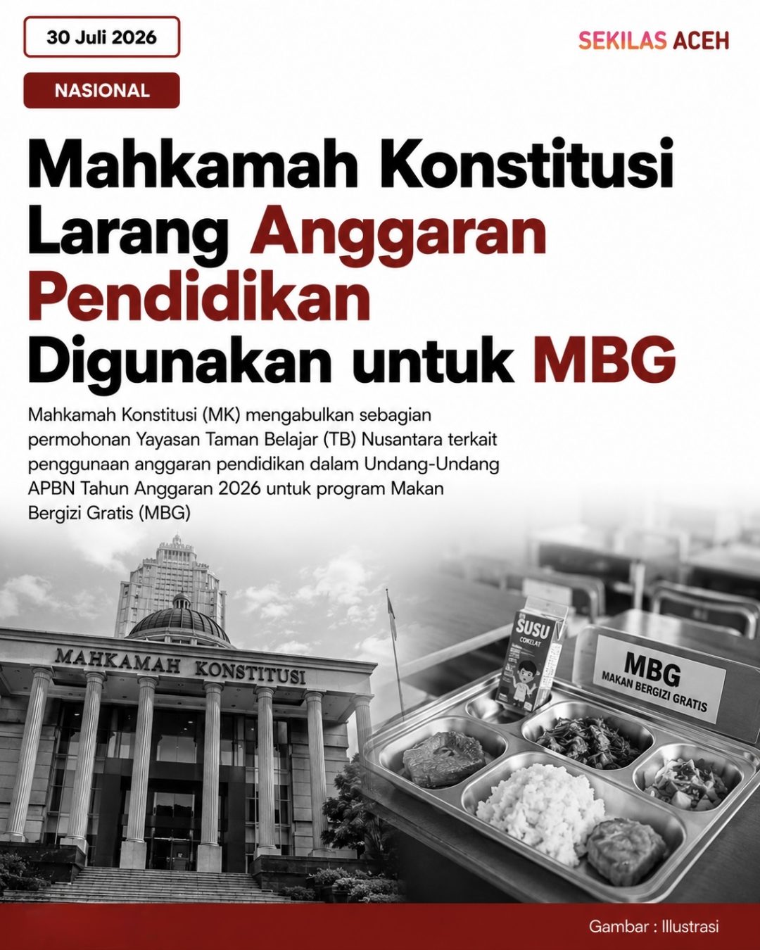 Mahkamah Konstitusi Larang Anggaran Pendidikan Digunakan untuk MBG