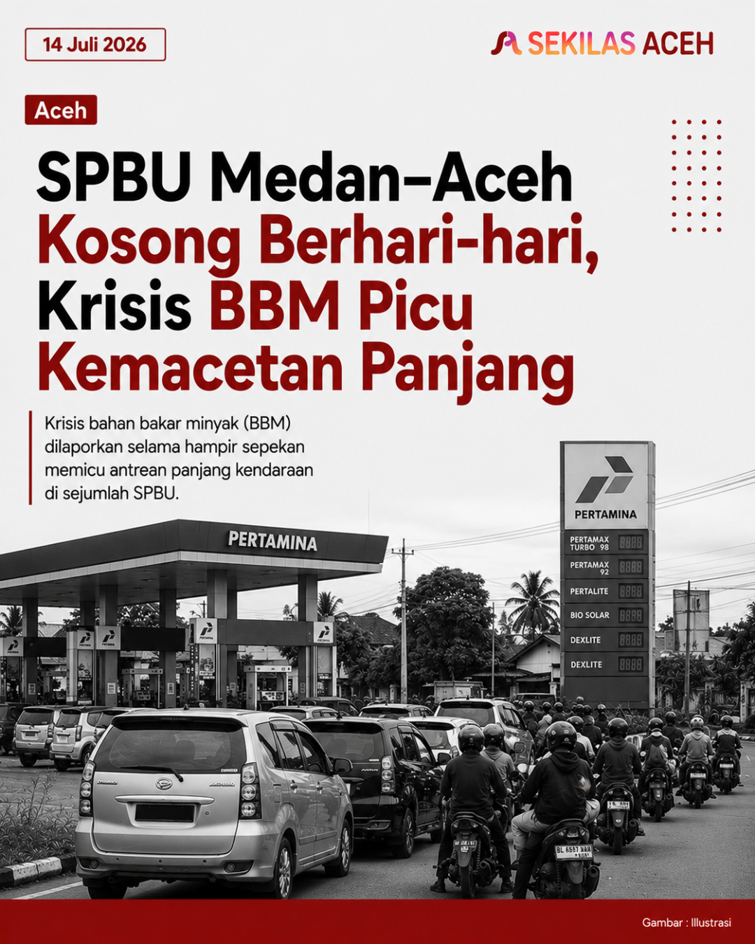 SPBU Medan–Aceh Kosong Berhari-hari, Krisis BBM Picu Kemacetan Panjang