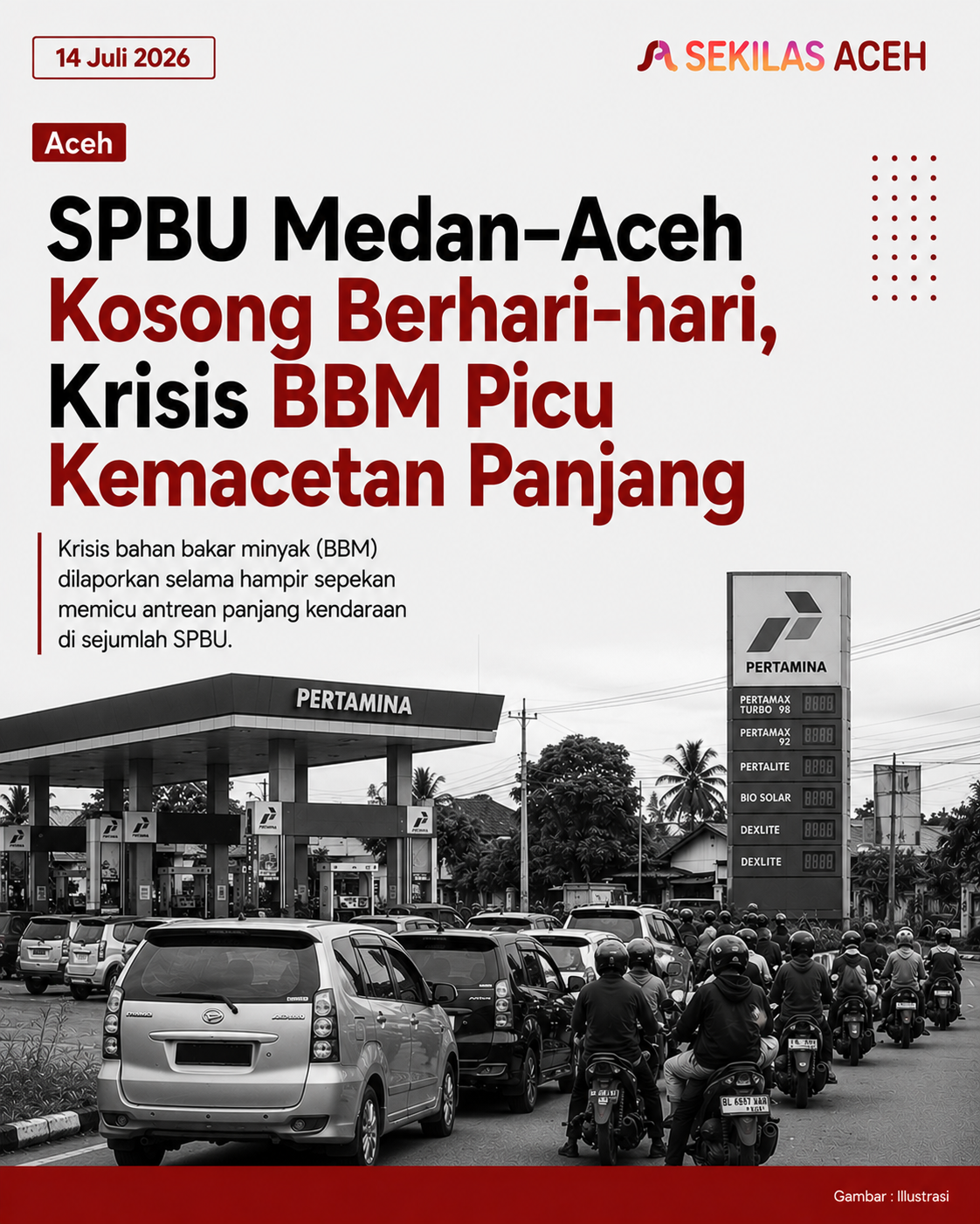 SPBU Medan–Aceh Kosong Berhari-hari, Krisis BBM Picu Kemacetan Panjang