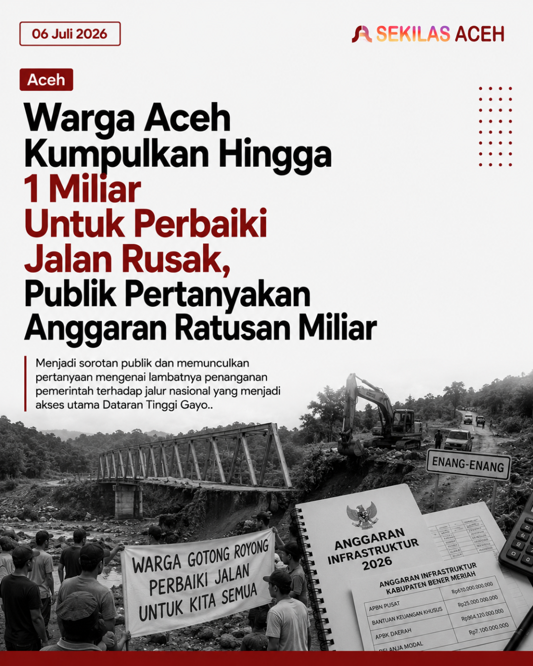 Warga Aceh Iuran Rp1 Miliar Perbaiki Jalan Rusak, Publik Pertanyakan Anggaran Ratusan Miliar