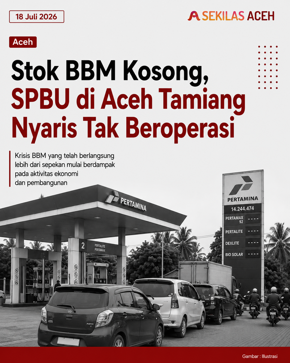 Stok BBM Kosong, SPBU di Aceh Tamiang Nyaris Tak Beroperasi