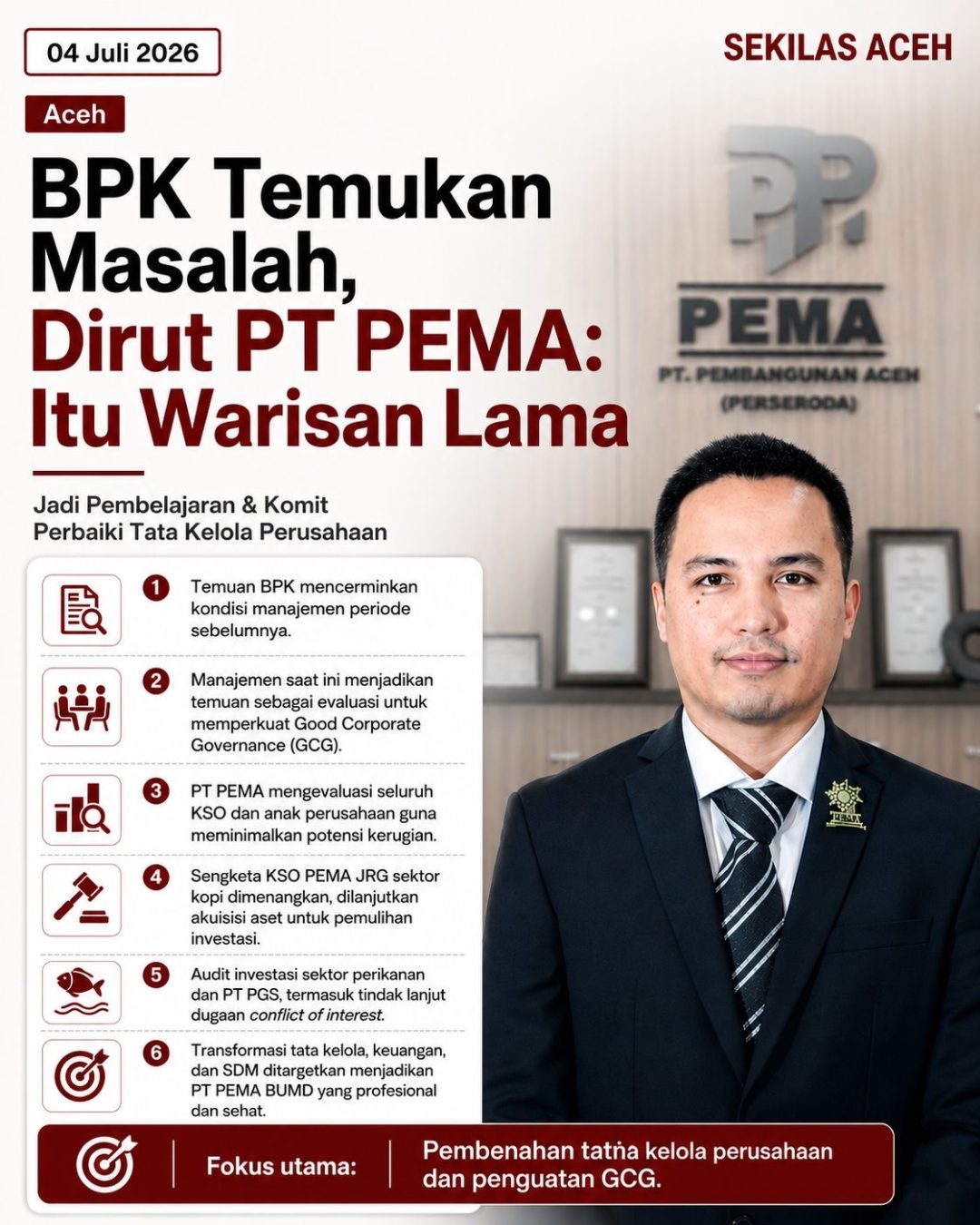 BPK Temukan Masalah, Dirut PT PEMA: Itu Warisan Lama