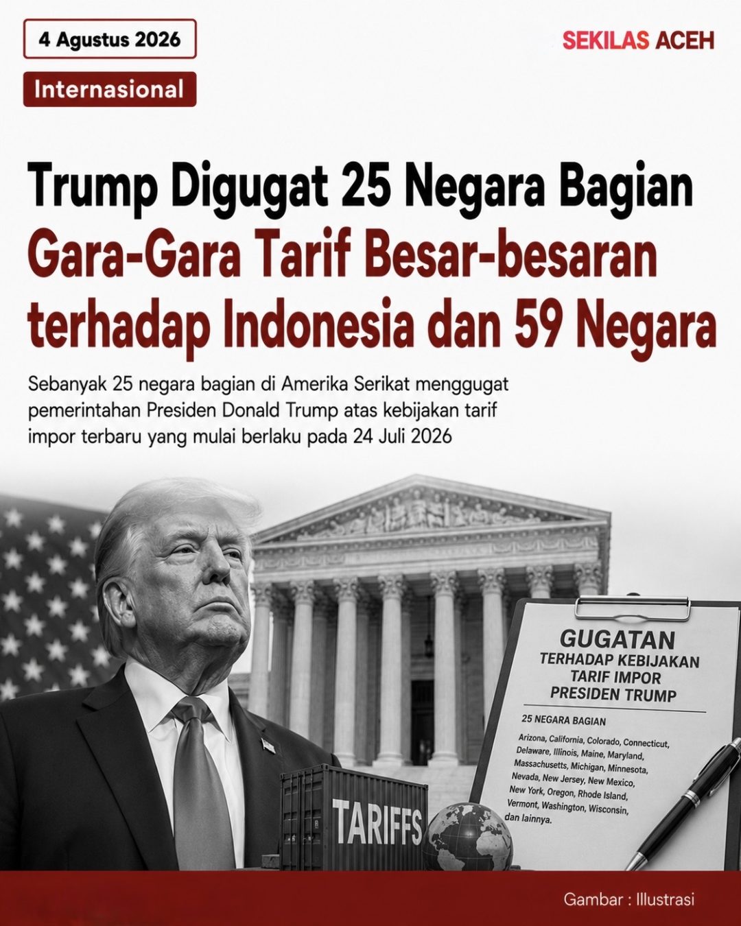 Trump Digugat 25 Negara Bagian Gara-Gara Tarif Besar-besaran terhadap Indonesia dan 59 Negara
