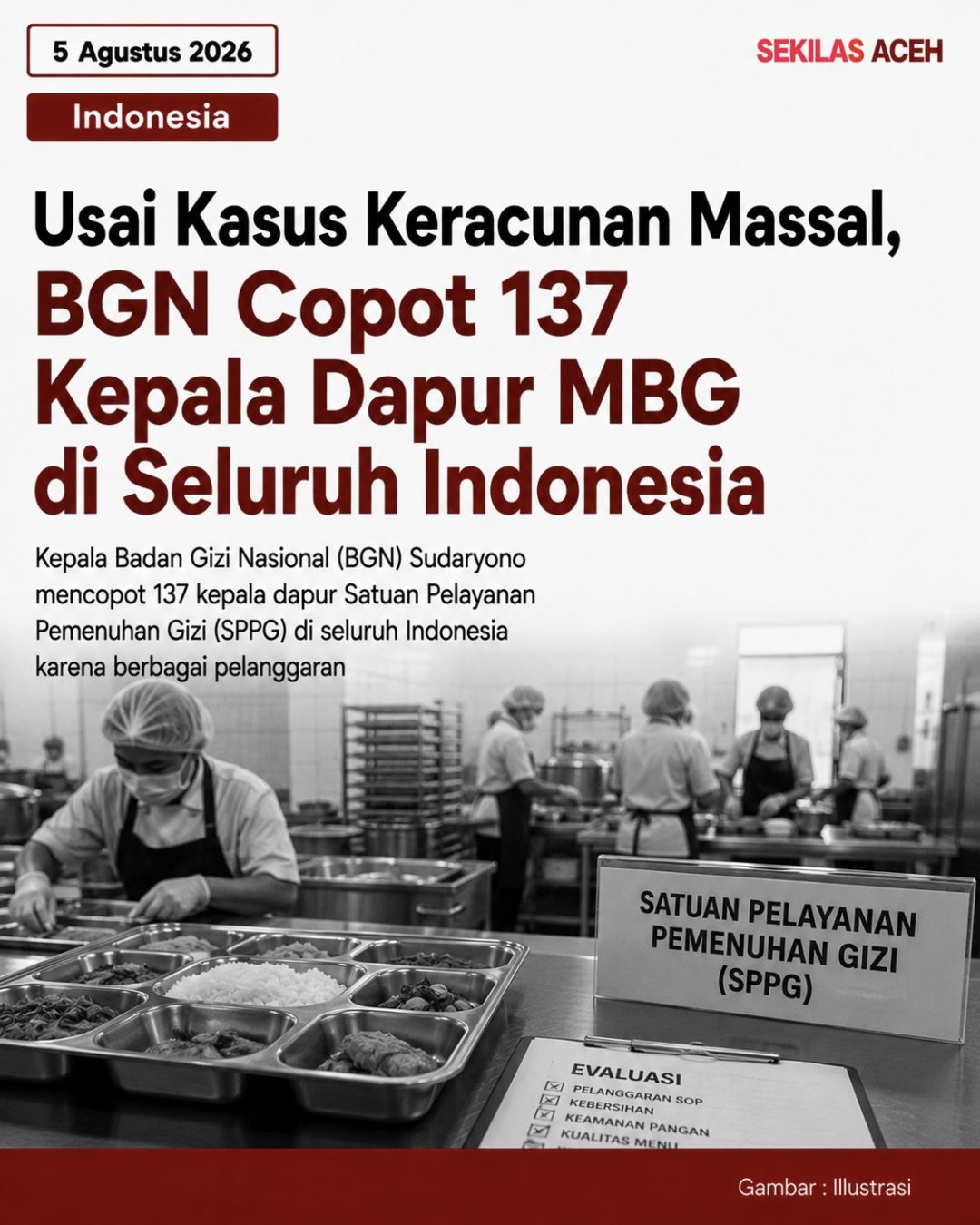 Usai Kasus Keracunan Massal, BGN Copot 137 Kepala Dapur MBG di Seluruh Indonesia