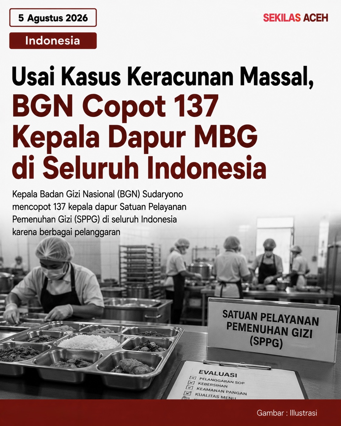 Usai Kasus Keracunan Massal, BGN Copot 137 Kepala Dapur MBG di Seluruh Indonesia