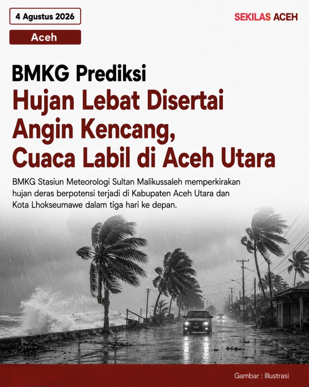 BMKG Prediksi Hujan Lebat Disertai Angin Kencang, Cuaca Labil di Aceh Utara dan Lhokseumawe