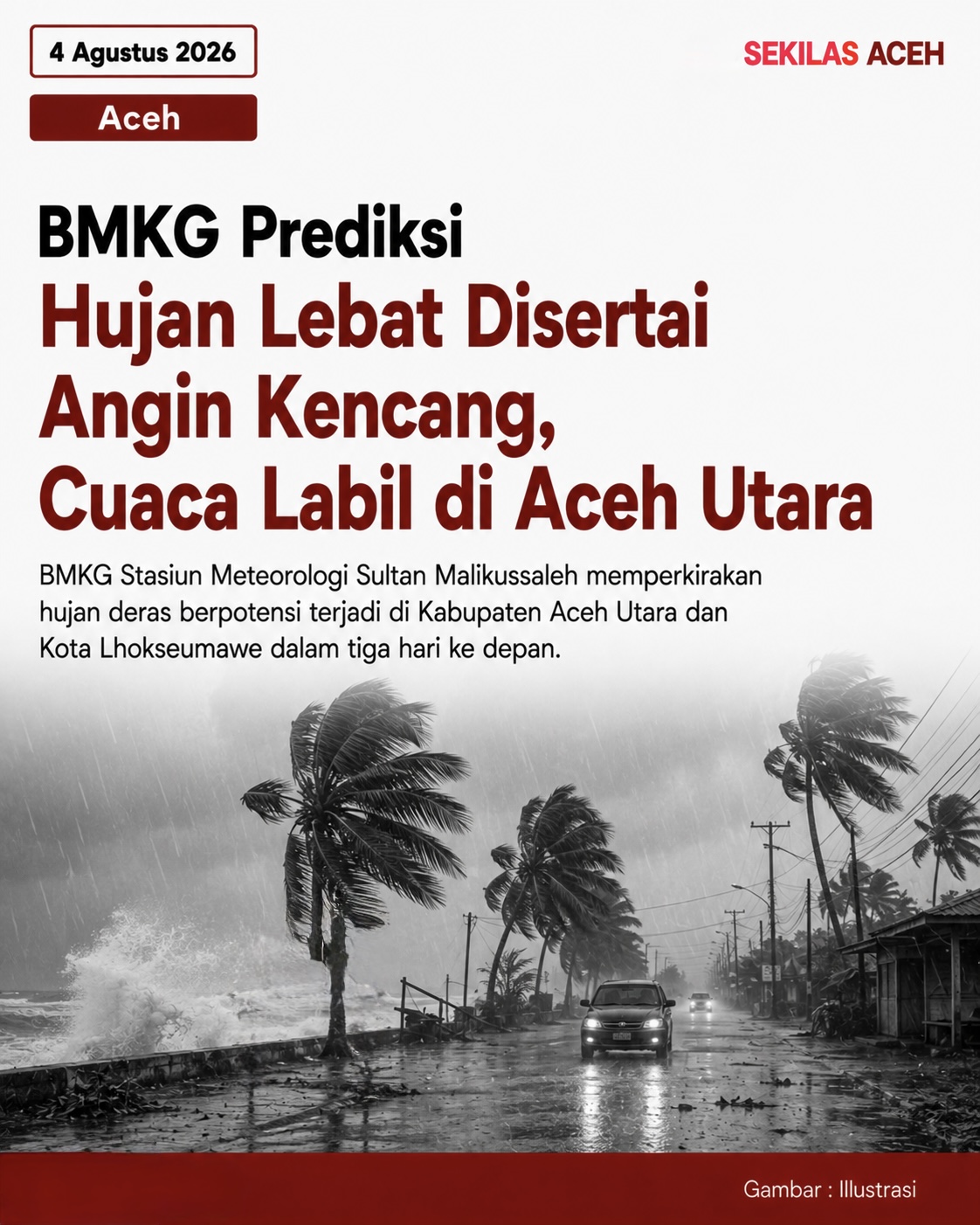 BMKG Prediksi Hujan Lebat Disertai Angin Kencang, Cuaca Labil di Aceh Utara dan Lhokseumawe