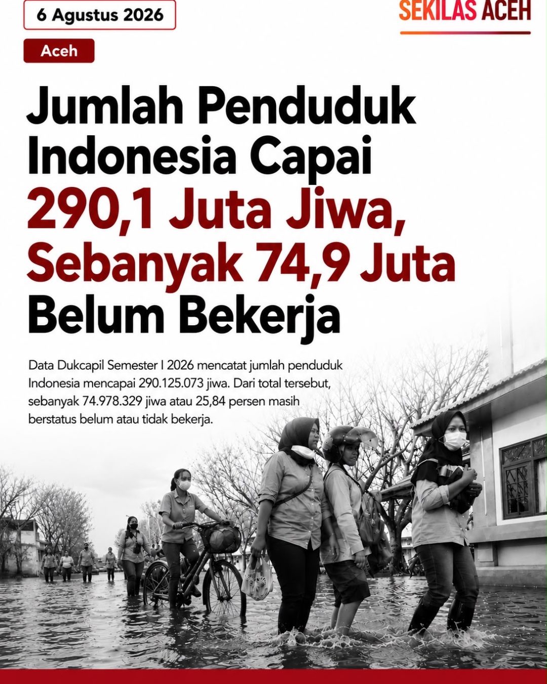 Jumlah Penduduk Indonesia Capai 290,1 Juta Jiwa, Sebanyak 74,9 Juta Belum Bekerja