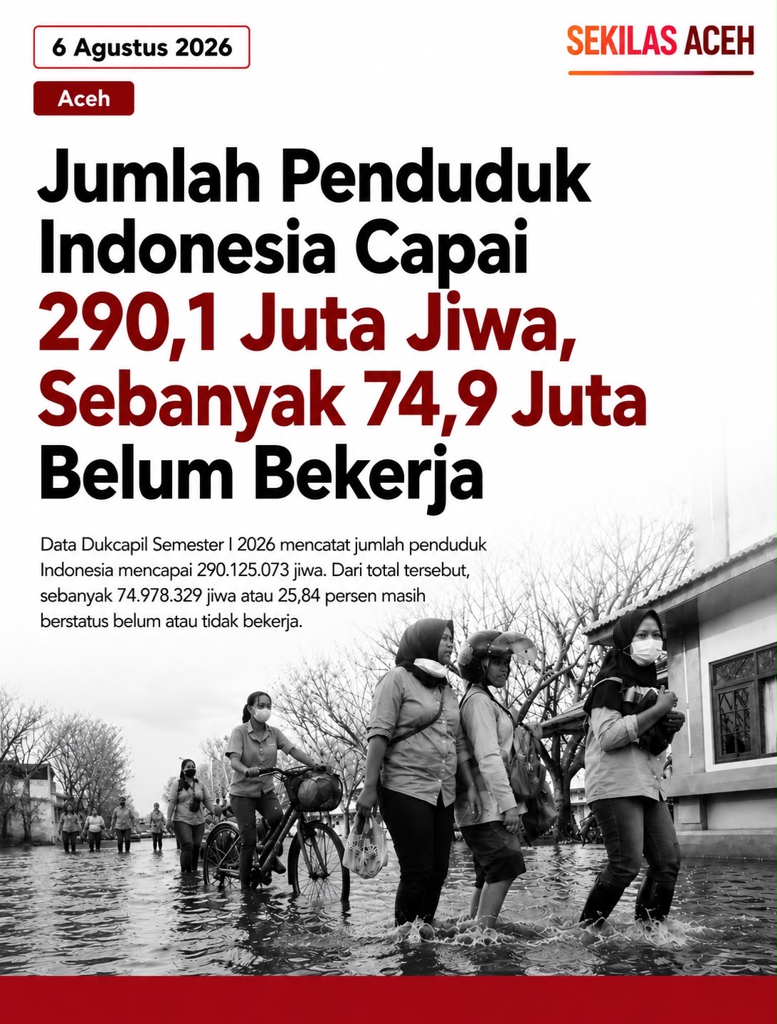 Jumlah Penduduk Indonesia Capai 290,1 Juta Jiwa, Sebanyak 74,9 Juta Belum Bekerja