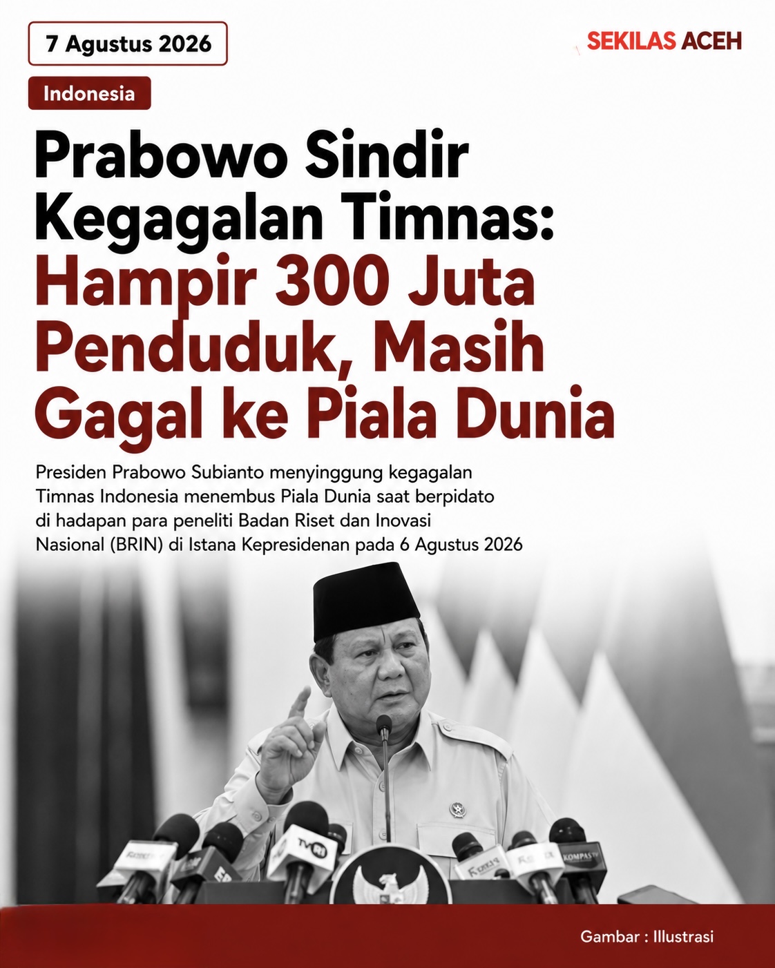 Prabowo Sindir Kegagalan Timnas: Hampir 300 Juta Penduduk, Masih Gagal ke Piala Dunia