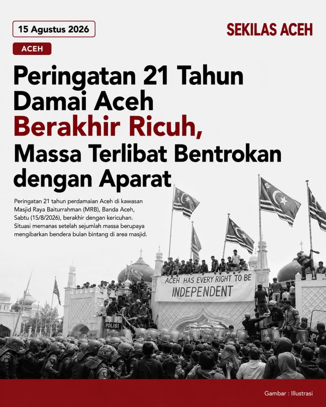 Peringatan 21 Tahun Damai Aceh Berakhir Ricuh, Massa Terlibat Bentrokan dengan Aparat