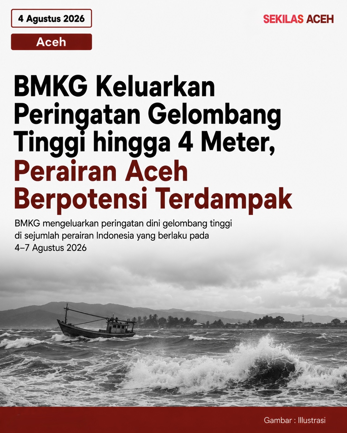 BMKG Keluarkan Peringatan Gelombang Tinggi hingga 4 Meter, Perairan Aceh Berpotensi Terdampak