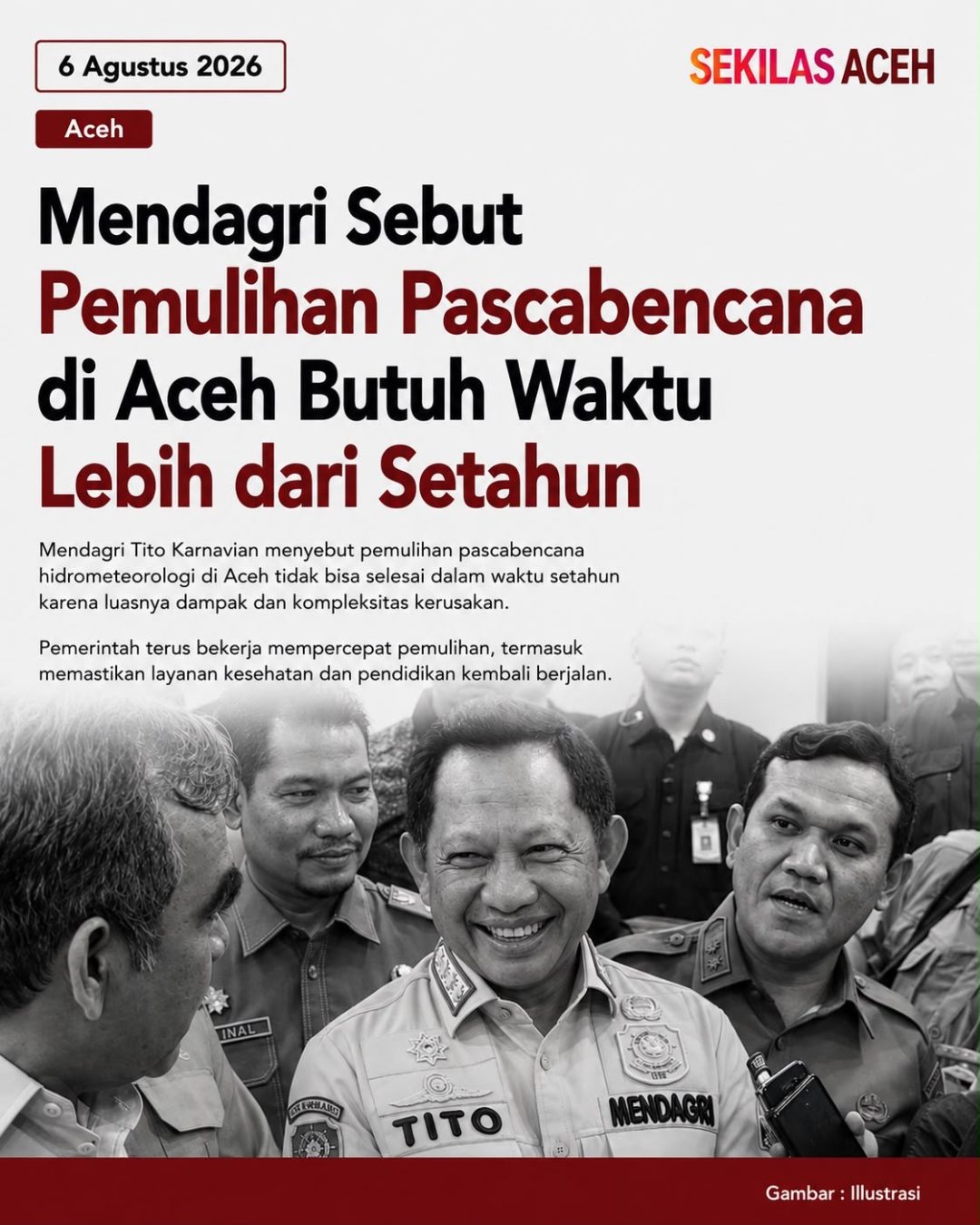 Mendagri Sebut Pemulihan Pascabencana di Aceh Butuh Waktu Lebih dari Setahun