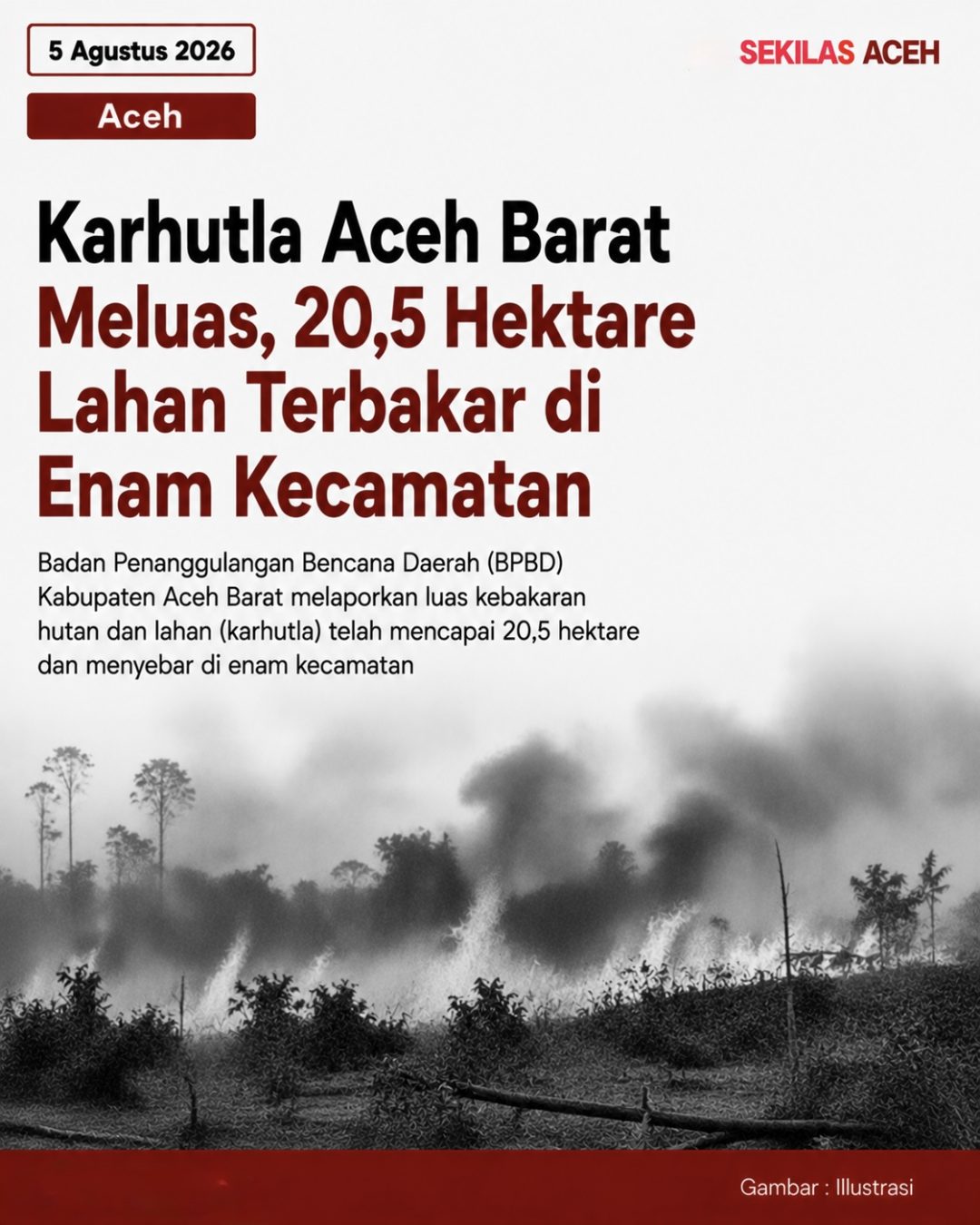 Karhutla Aceh Barat Meluas, 20,5 Hektare Lahan Terbakar di Enam Kecamatan