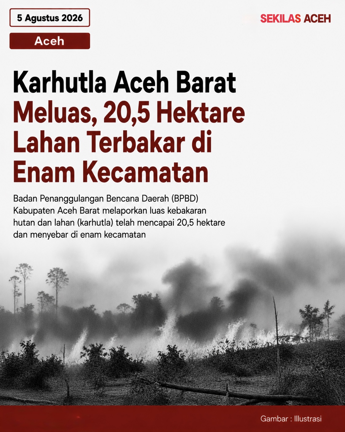 Karhutla Aceh Barat Meluas, 20,5 Hektare Lahan Terbakar di Enam Kecamatan