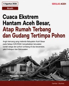 Cuaca Ekstrem Hantam Aceh Besar, Atap Rumah Terbang dan Gudang Tertimpa Pohon