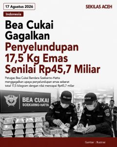 Bea Cukai Gagalkan Penyelundupan 17,5 Kg Emas Senilai Rp45,7 Miliar