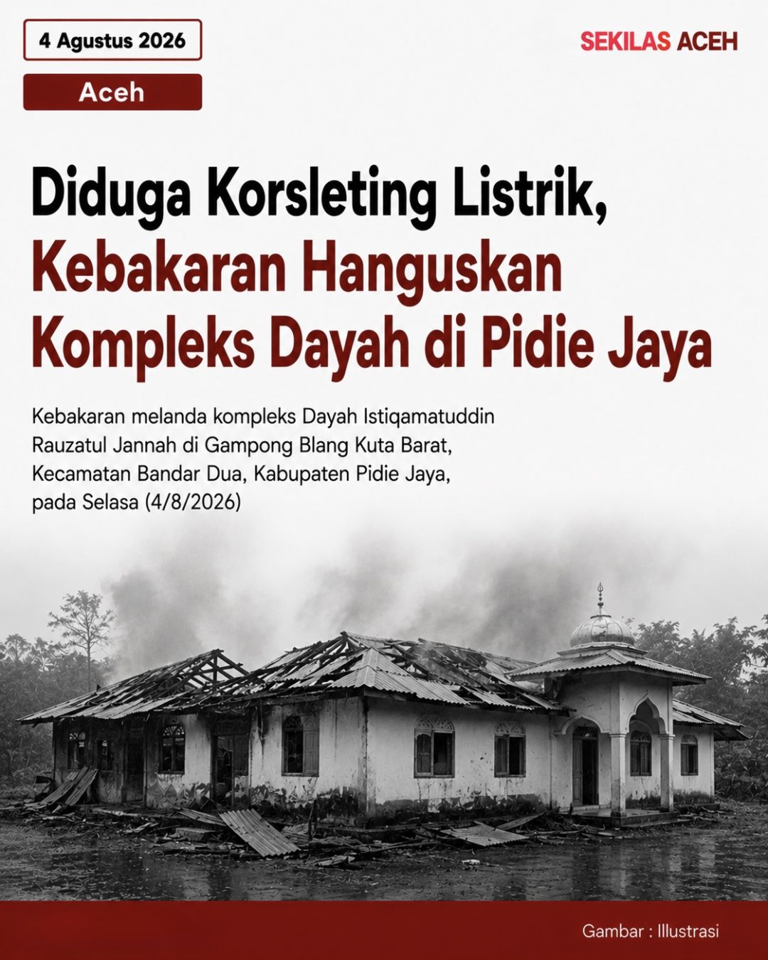 Diduga Korsleting Listrik, Kebakaran Hanguskan Kompleks Dayah di Pidie Jaya