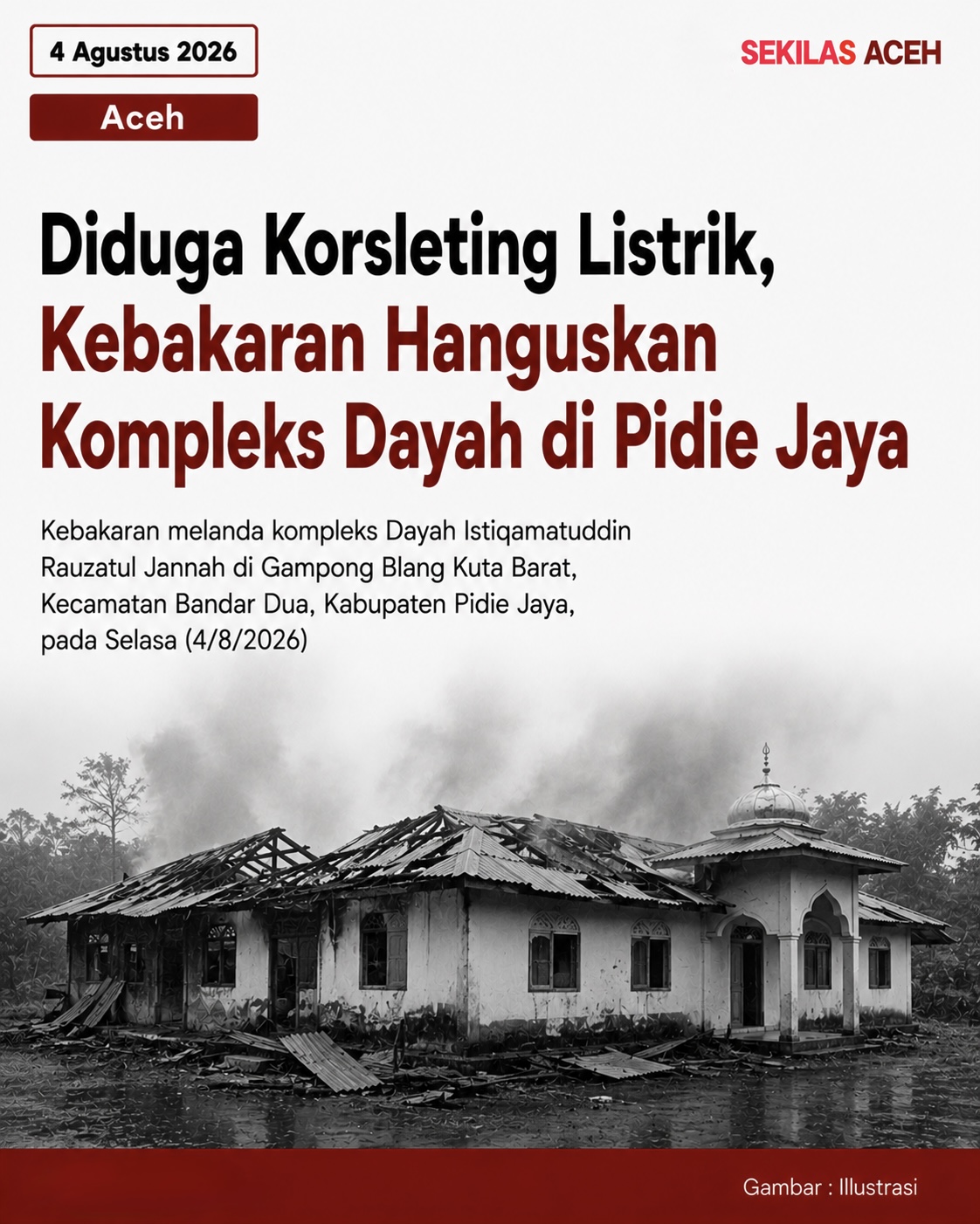 Diduga Korsleting Listrik, Kebakaran Hanguskan Kompleks Dayah di Pidie Jaya