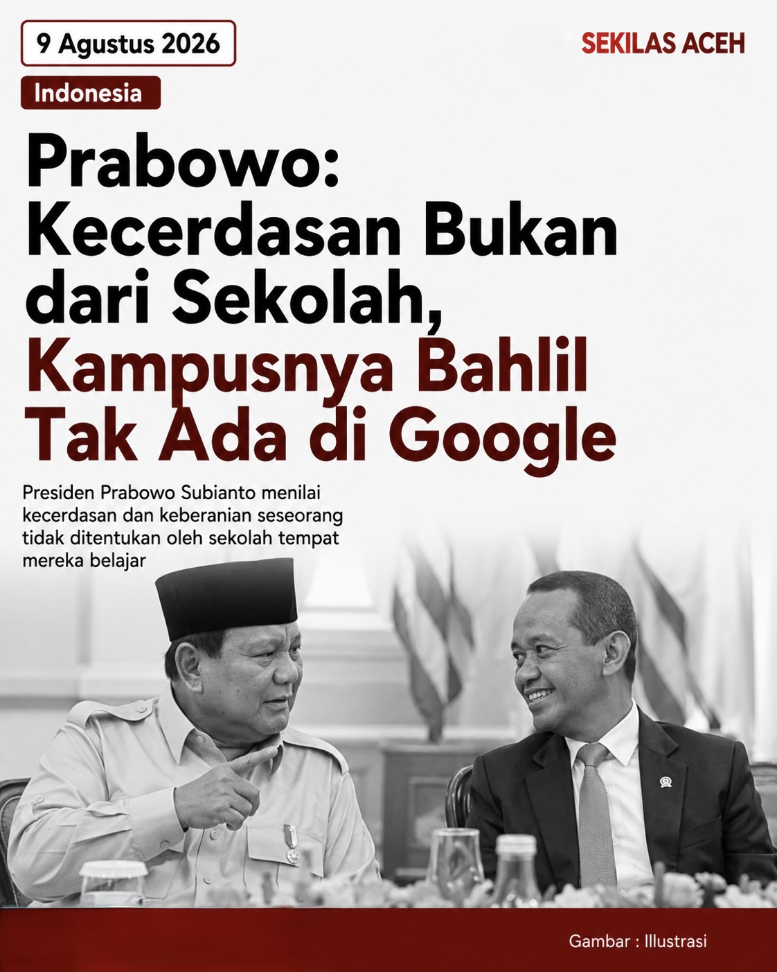 Prabowo: Kecerdasan Bukan dari Sekolah, Kampusnya Bahlil Tak Ada di Google