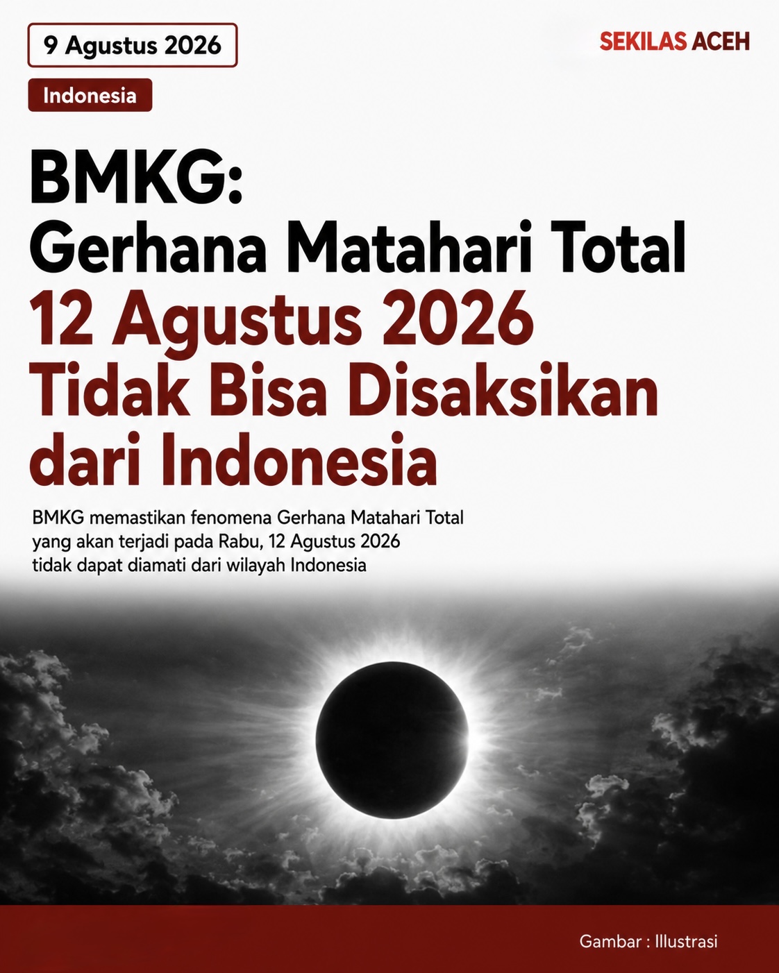 BMKG: Gerhana Matahari Total 12 Agustus 2026 Tidak Bisa Disaksikan dari Indonesia