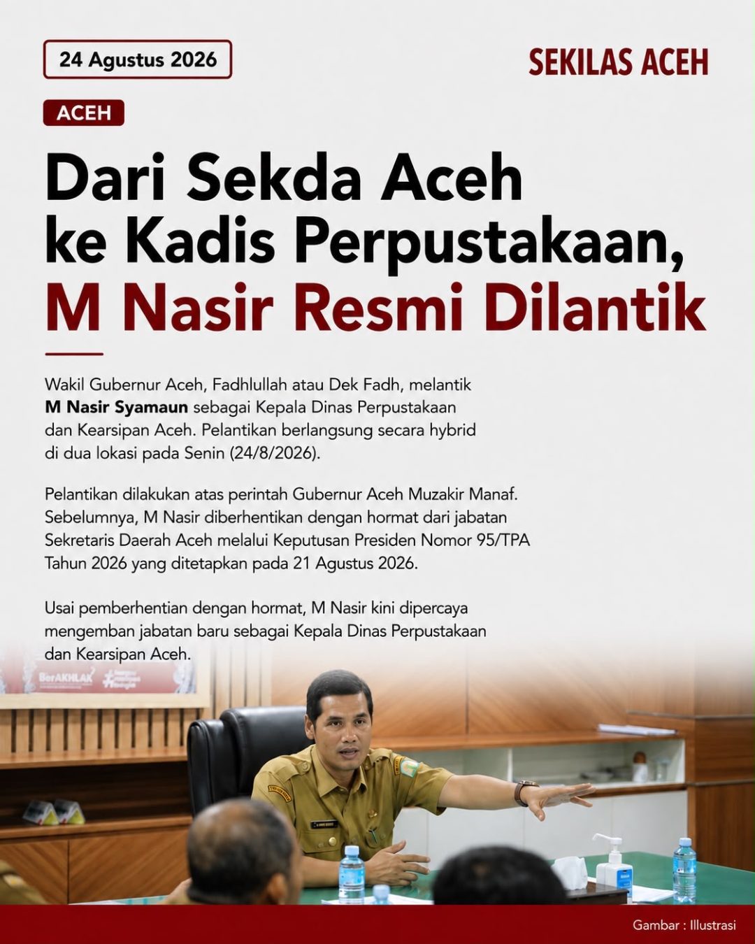 Dari Sekda Aceh ke Kadis Perpustakaan, M Nasir Resmi Dilantik