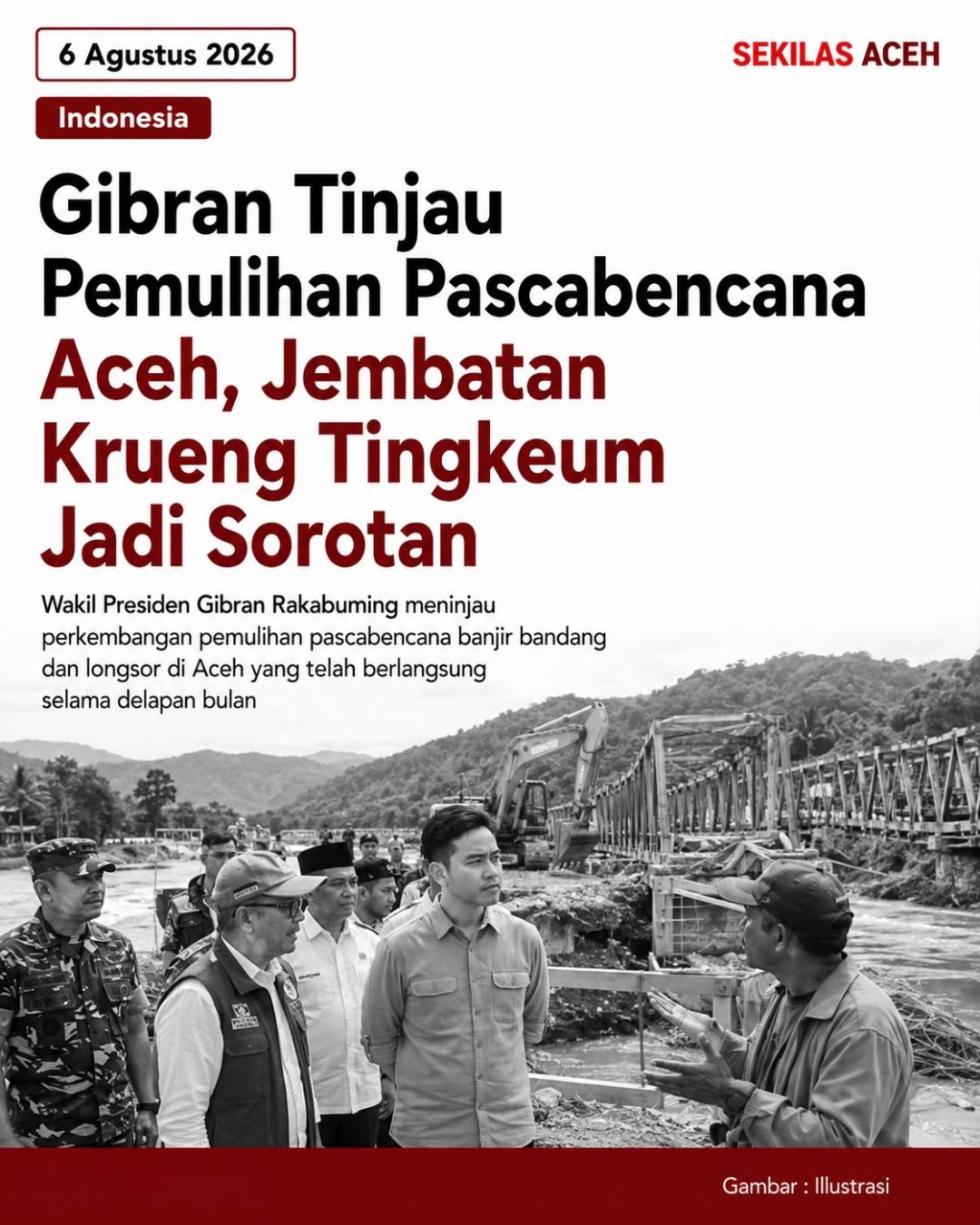 Gibran Tinjau Pemulihan Pascabencana Aceh, Jembatan Krueng Tingkeum Jadi Sorotan