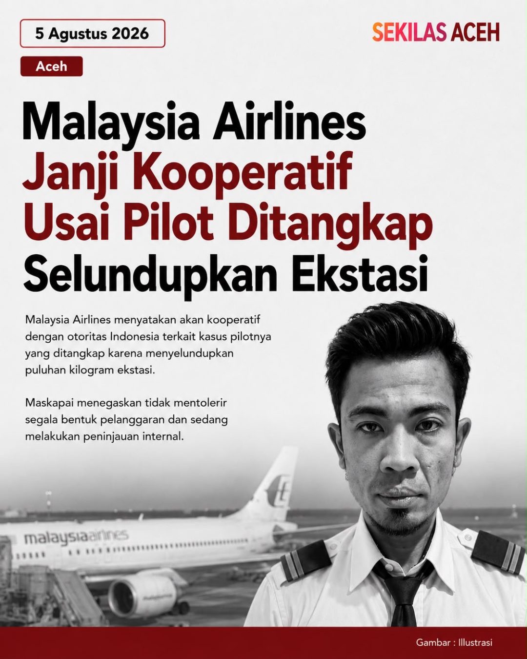 Kopilot Malaysia Airlines Diduga Tiga Kali Selundupkan Narkoba ke Indonesia, Dibayar Rp219 Juta
